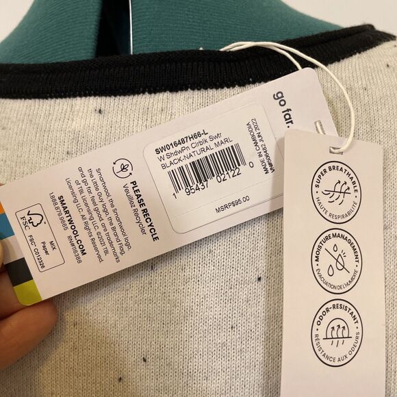 Smartwool Womens Shadow Pine Colorblock Soft Wool Sweater Black Beige Large - Picture 6 of 10